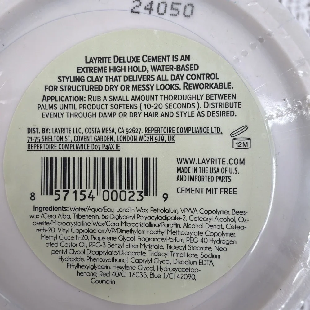 Layrite Deluxe Cement Clay 4.25 Oz (Lot of 2) High Hold Matte Finish Wax Gel